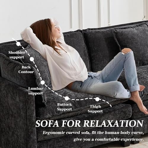 SoarFlash 149.61" Chenille U Shaped Modular Sofa with Ottoman,Black