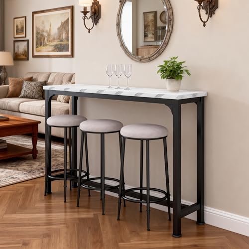 Bar Table Set for 3, 4 Piece Console Table with 3 Stools, Counter Height Kitc...