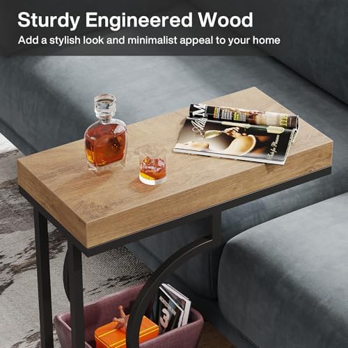 Tribesigns Narrow Side Table C Shaped End Table Modern Bedside Tables for Cou...