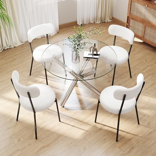 5 Piece Round Glass Dining Table Set, 36'' Modern Kitchen Table with ...