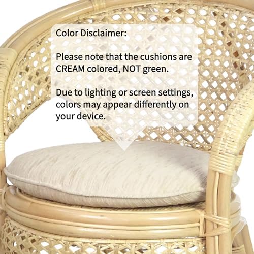 Set of 4 Pelangi Handmade Rattan Dining Wicker Chairs Natural Color w/Cream C...