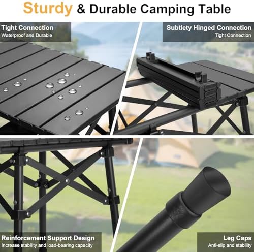 Folding Camping Side Table, Adjustable Height 14.2 & 18.9 in