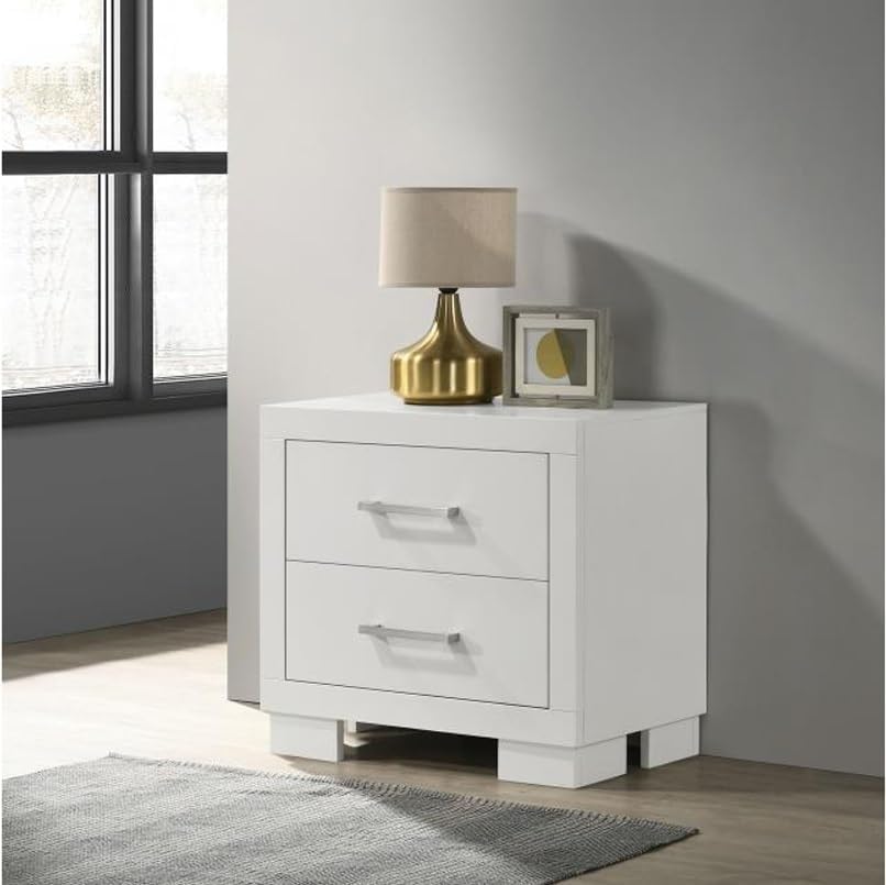 2 Drawers MDF Nightstand in Cream White Finish ,for Small Spaces