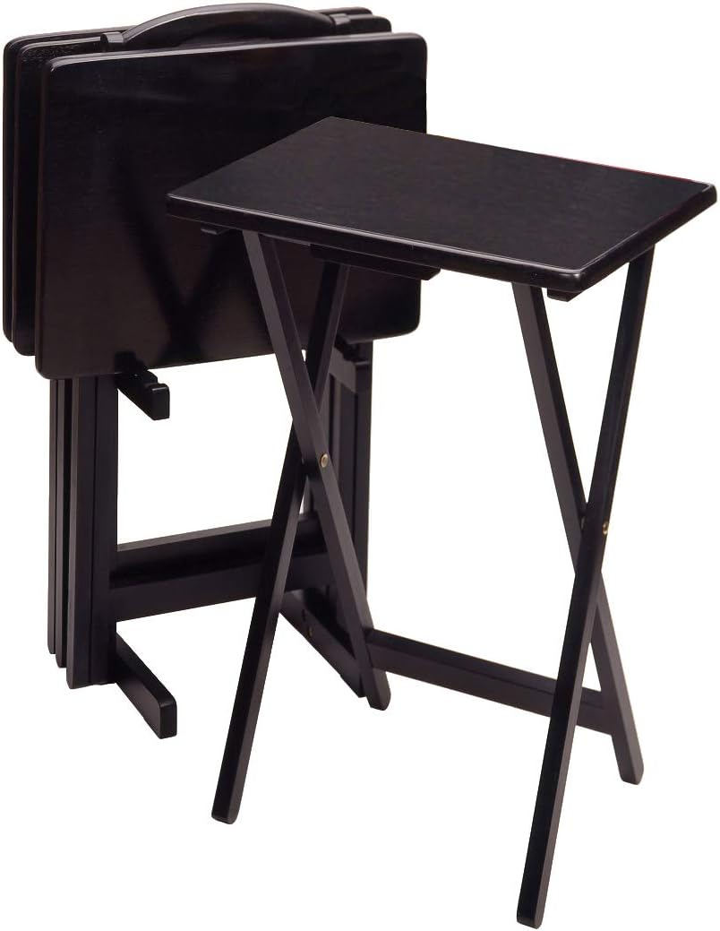 Winsome Alex Set of 4 Foldable Snack Tables with Storage Rack, Black, 26"