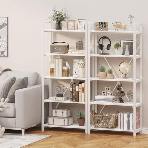 FATORRI 5 Tier Bookshelf, Metal and Wood Bookcase, Etagere Book Shelf for Dis...