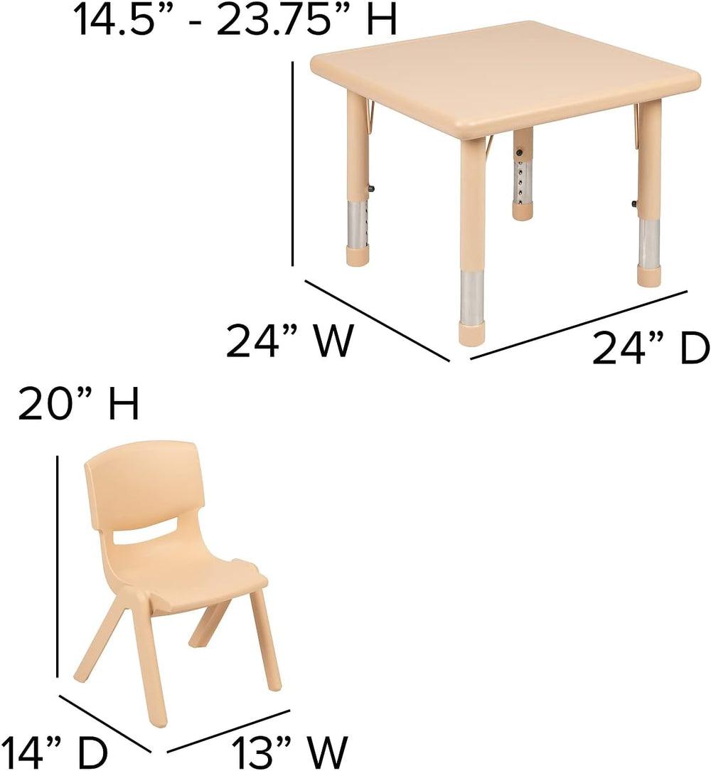 Flash Furniture 24 in Plastic Square Activity Table with 4 Chairs, Natural | ...