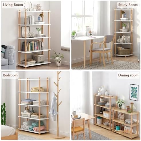 IOTXY 5-Tier Wooden Shelf Bookcase, Freestanding Open Bookshelf, Oak