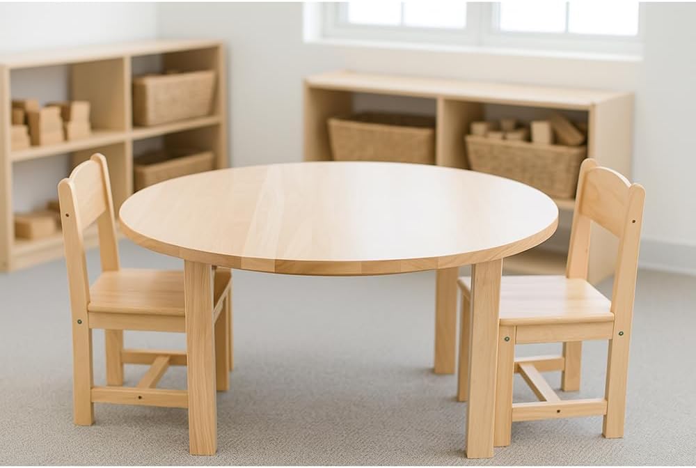 Constructive Playthings Deluxe Solid Hardwood Round Table and Chairs | For Cl...