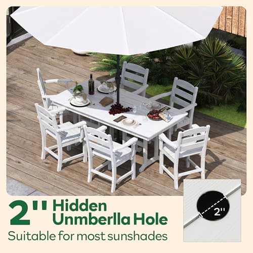 HOPUBUY 7 Pieces Patio Dining Set for 6, 71" HDPE All-Weather Patio Tabl...