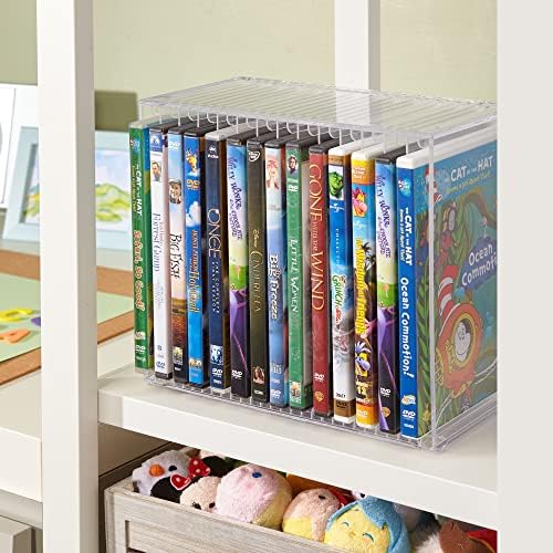 STORi Stackable Clear Plastic DVD Organizer with Rubber Feet | Rectangular Ho...