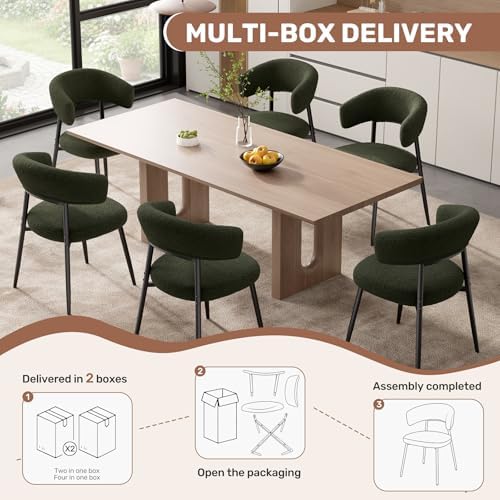Dining Chairs Set of 6, Mid Century Modern Kitchen Chairs, Boucle Upholstered...