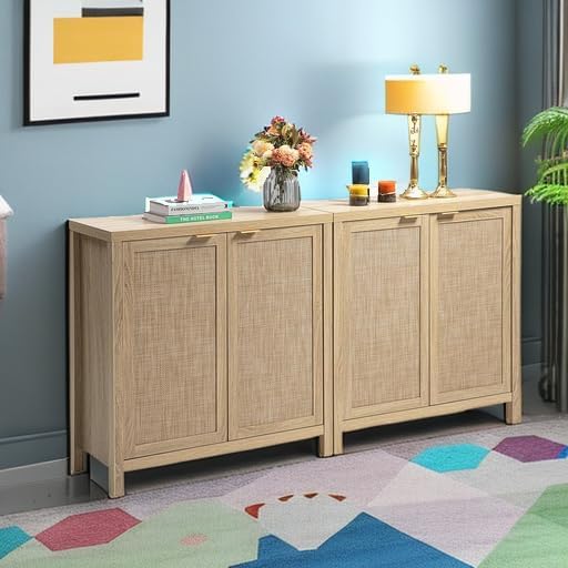 SICOTAS Rattan Sideboard Buffet Cabinet with Large Storage : Boho Credenza Co...