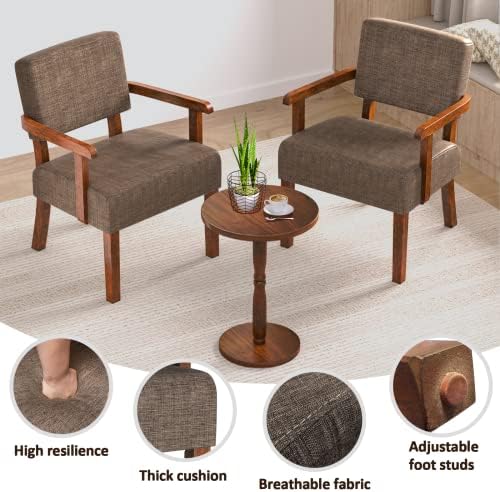FAGAGA Accent Chairs Set of 2, 2 Solid Wood Armchairs with Side Table | Livin...