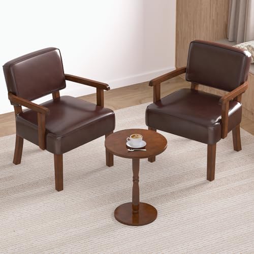 FAGAGA Accent Chairs Set of 2, 2 Solid Wood Armchairs with Table