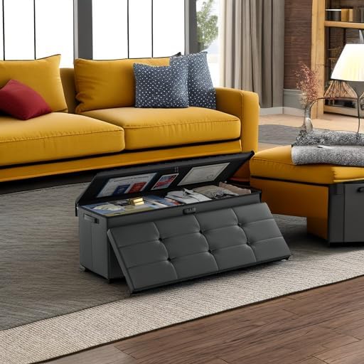 DocSafe Storage Ottoman Bench,Fireproof&Waterproof Folding Bench with Lock(15...