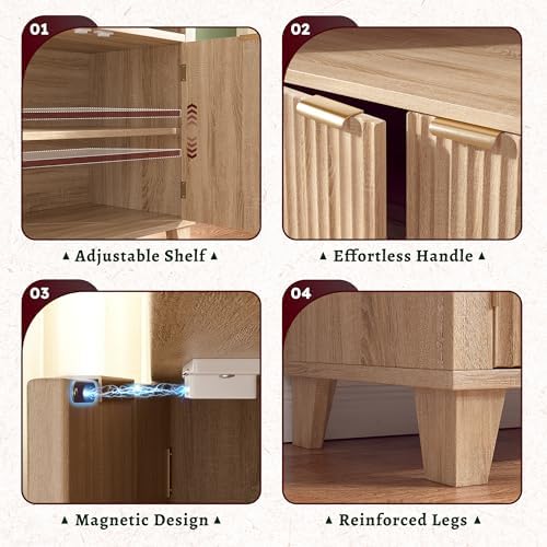 DurayLoly Arched Cabinet, 6-Tier Storage Shelves, Light Oak