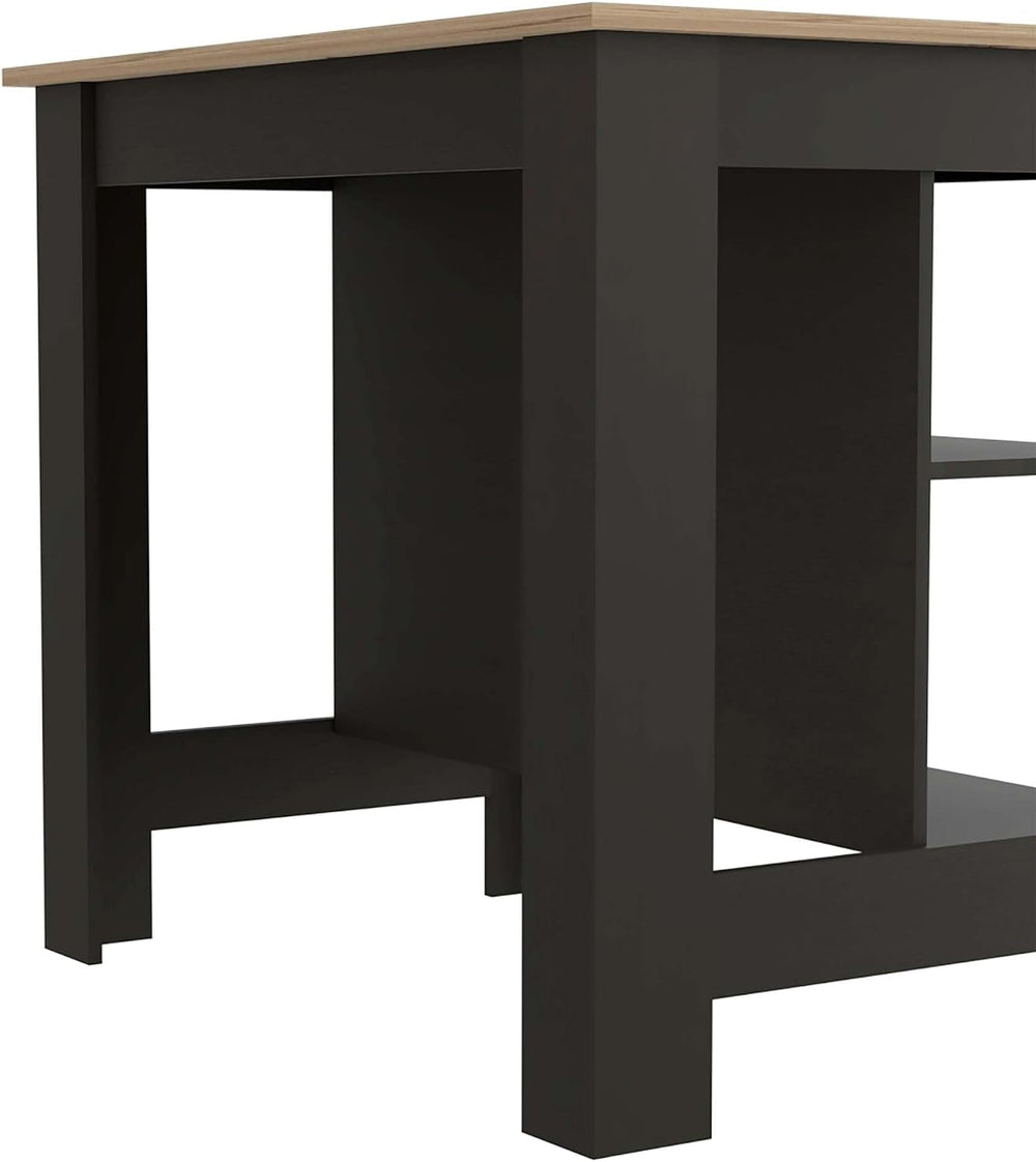 Kitchen Island with Three Concealed Shelves, Black, Light Oak | Modern kitche...