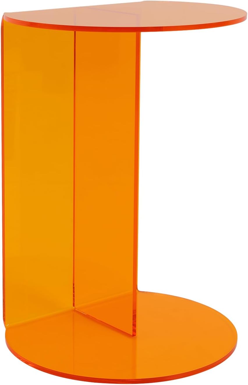 Side Table, Acrylic End Table with Storage Shelf, Floorstanding Nightstand wi...