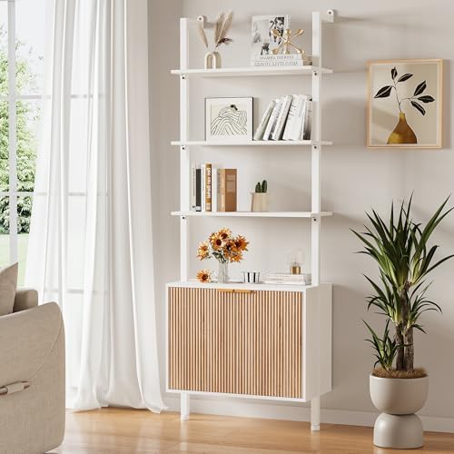 INNOD 74" Tall Bookshelf with Storage Cabinet, Modern Ladder Shelf with ...