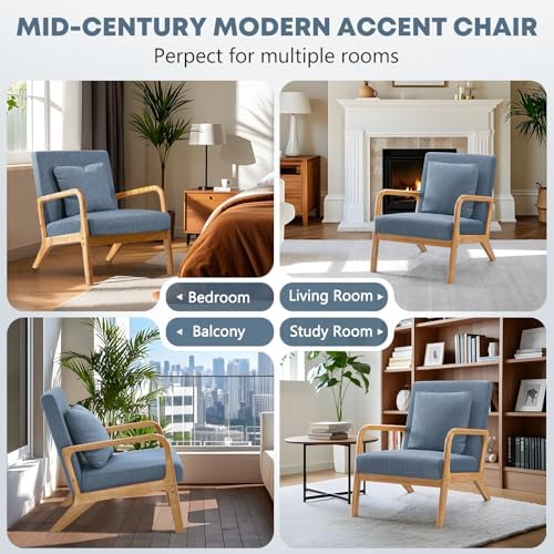 ELUCHANG Mid-Century Modern Accent Chair with Lumbar Pillow,Upholstered Armch...