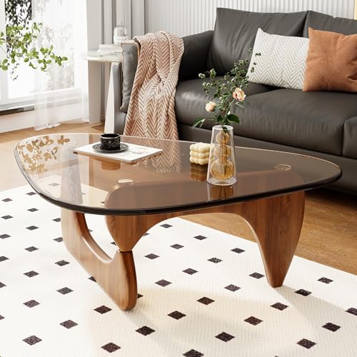 Coffee Table for Living Room Mid Century Modern Center Table with Glass Top a...