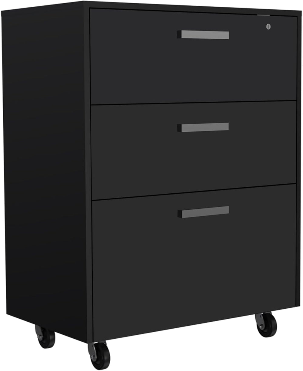 3 Drawers Storage Cabinet with Casters Lions Office, Black Wengue Finish