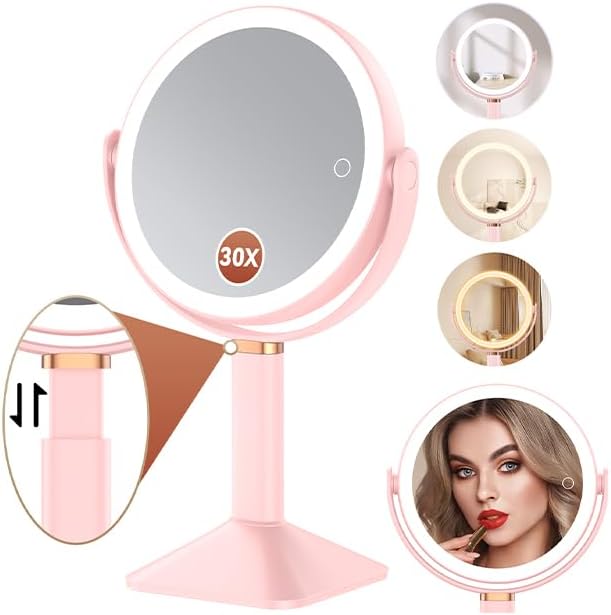 Lighted Makeup Mirror with Lights and Magnification 30X/1X, Height Adjustable...
