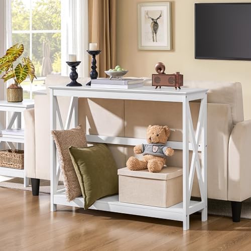 Yaheetech Narrow White Entryway Console Table, 2-Tier X-Frame Storage Shelf |...
