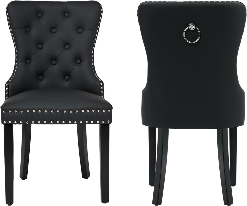 adochr PU Leather Dining Chairs Set of 2, Upholstered Kitchen Chairs, Black