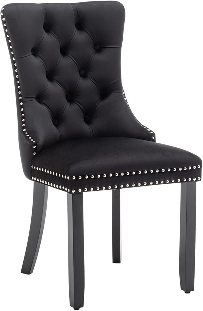 Velvet Dining Chairs Set of 4, Upholstered Dining Room Chairs with Nailhead R...