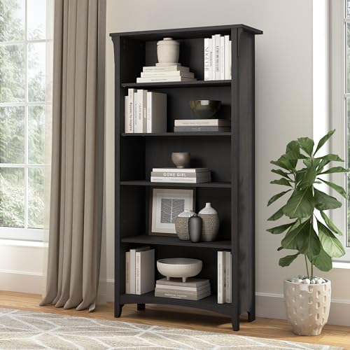 Bush Home Salinas 5 Shelf Bookcase in Vintage Black, Tall Bookshelf, Large Bo...