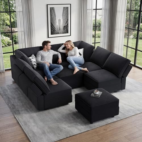 Vesgantti 92" 9 Seats Modular Sectional Sleeper Sofa with Storage, Black...