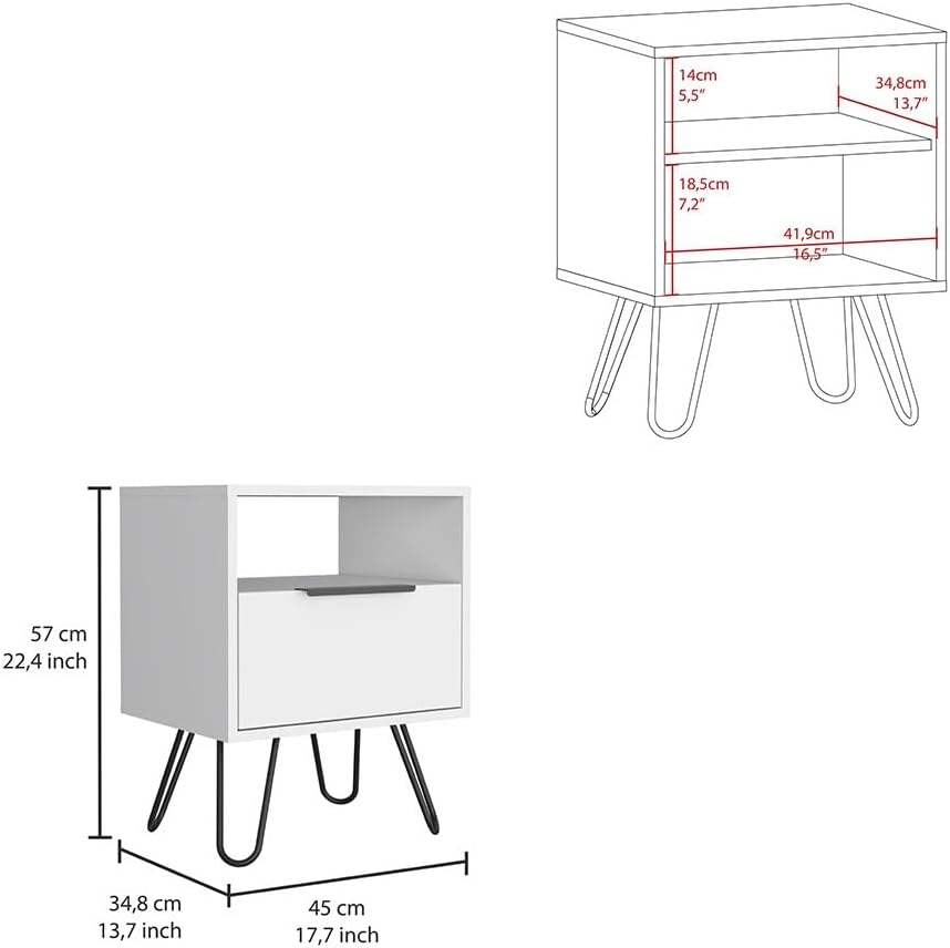 Nightstand, Single Drawer, Hairpin Legs,for Small Spaces