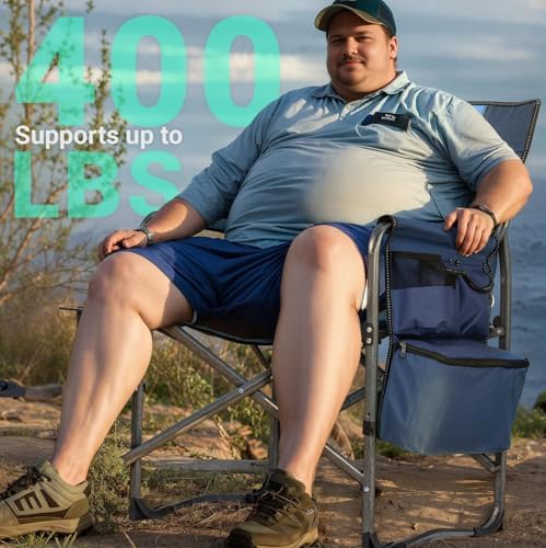 Overmont Folding Camping Chair with Side Table, Cooler Bag, 400 lb Capacity