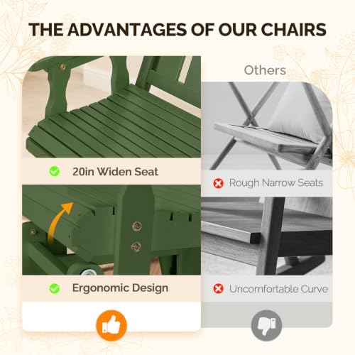 VINGLI Outdoor Glider Wood Patio Chair with Cup Holders, Outdoor Bench Glider...