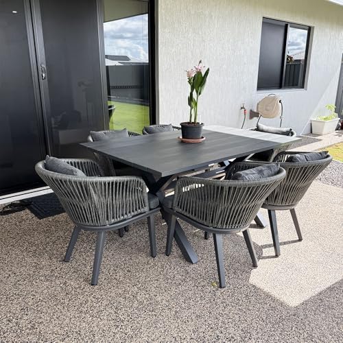 PURPLE LEAF 7 Pieces Patio Dining Set, Rectangular Table and Chairs, Grey