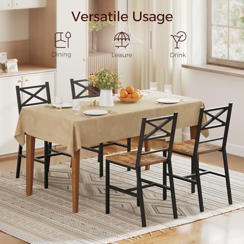 MAHANCRIS Dining Chair Set of 4, Rustic Wooden Kitchen Chairs with Backrest, ...