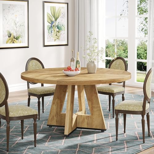 Tribesigns Farmhouse Dining Table, 47 Inch Round Dinner Table for 4, Rustic R...