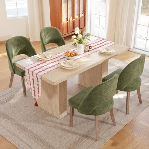 Wooden Dining Chairs Set of 4, Green Chenille Kitchen Dining Chairs | Modern ...
