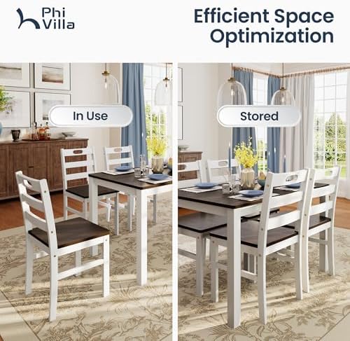 PHI VILLA Dining Table Set for 4, Solid Wood Kitchen Table and Chairs