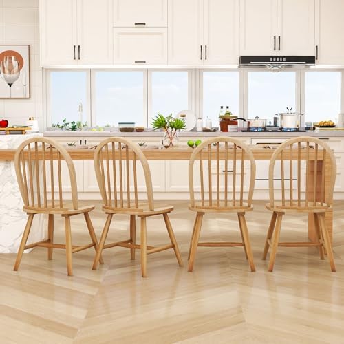 18" Oak Dining Chairs Set of 4, Wood Windsor Chair with Spindle Back for...