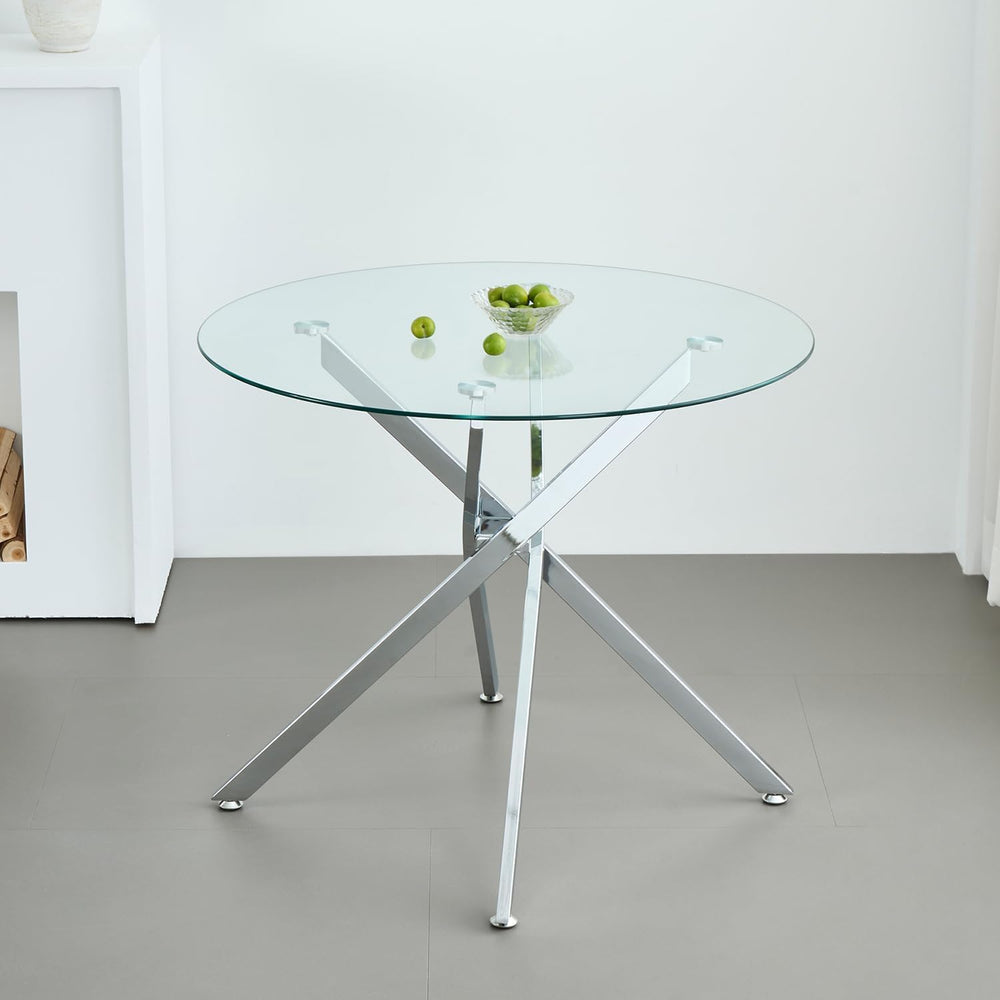 Modern Dining Table for 4 People, 36" Round Dining Table with Silver Chr...