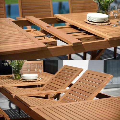 Amazonia Trentino 9 Piece Extendable Patio Dining Set | Teak Finish Table and...