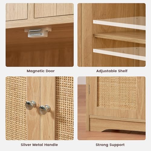 Iwell Tall Storage Cabinet, Rattan Cabinet with 2 Drawers & Adjustable Sh...