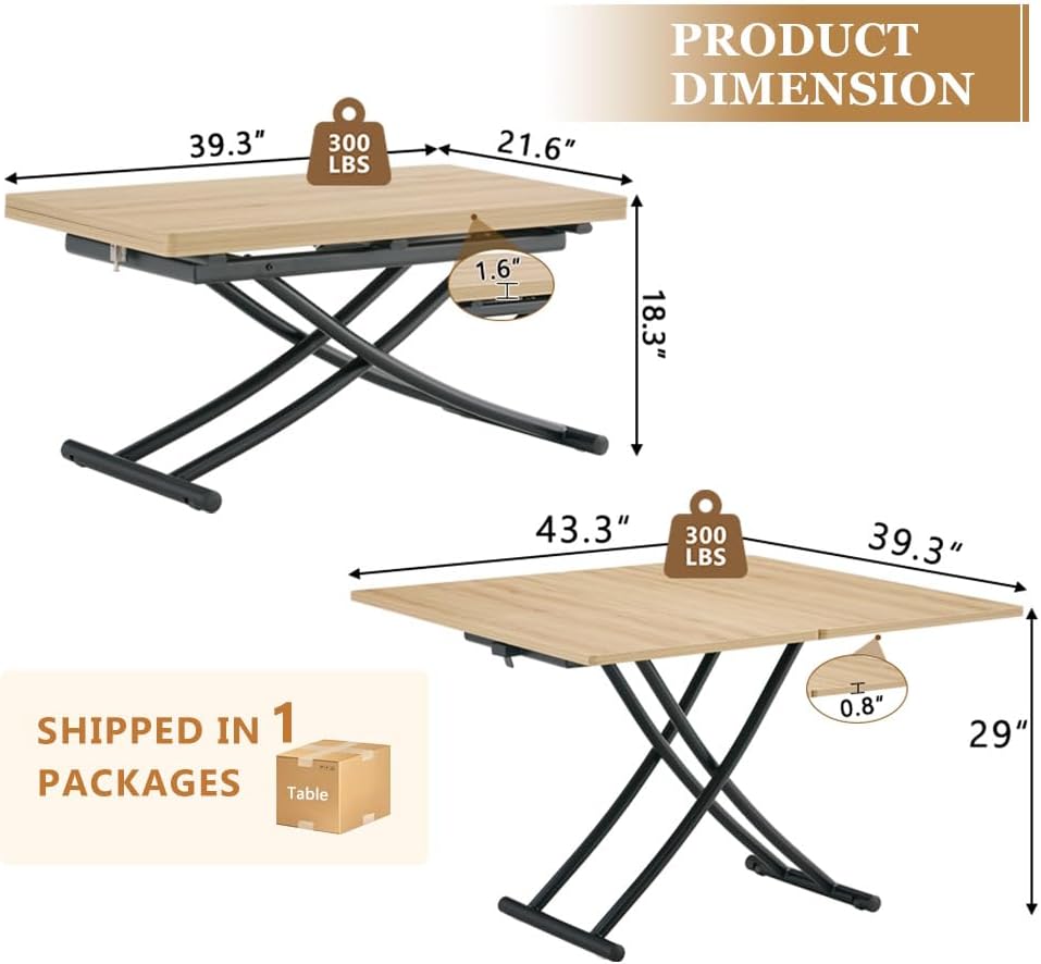 Adjustable Height Coffee Table to Dining Table, Lift Top Foldable Dining Tabl...