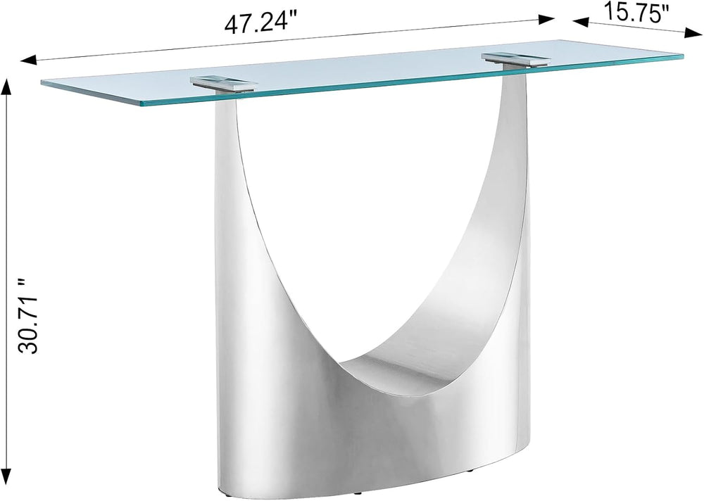 Luxury Silver Glass Console Table, Modern 47" Rectangle Entryway Table w...
