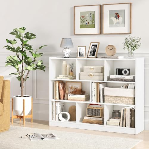 Tangkula 8-Cube Bookcase, Wood 3 Tier Open Storage Bookshelf, Modern Multipur...