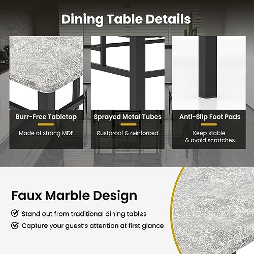 Tangkula Dining Table Set for 4, Kitchen Table and Chairs Set with Metal Fram...