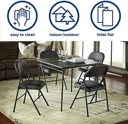 COSCO 34" Square Vinyl Top Folding Card Table, Black