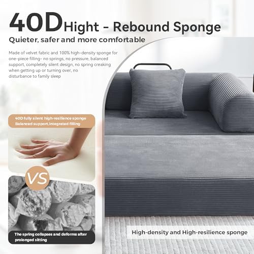 79" Convertible Sofa Bed, Couch for Living Room (Dark Gray) | Corduroy L...